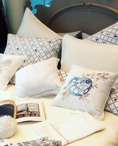 Marbella Shell Embroidered 40x40 cm Cushion Cover Blue