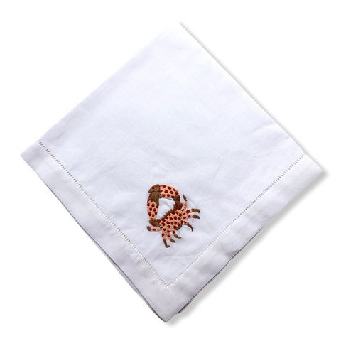 Coral Embroidered Linen Napkin Set (Pack of 4)