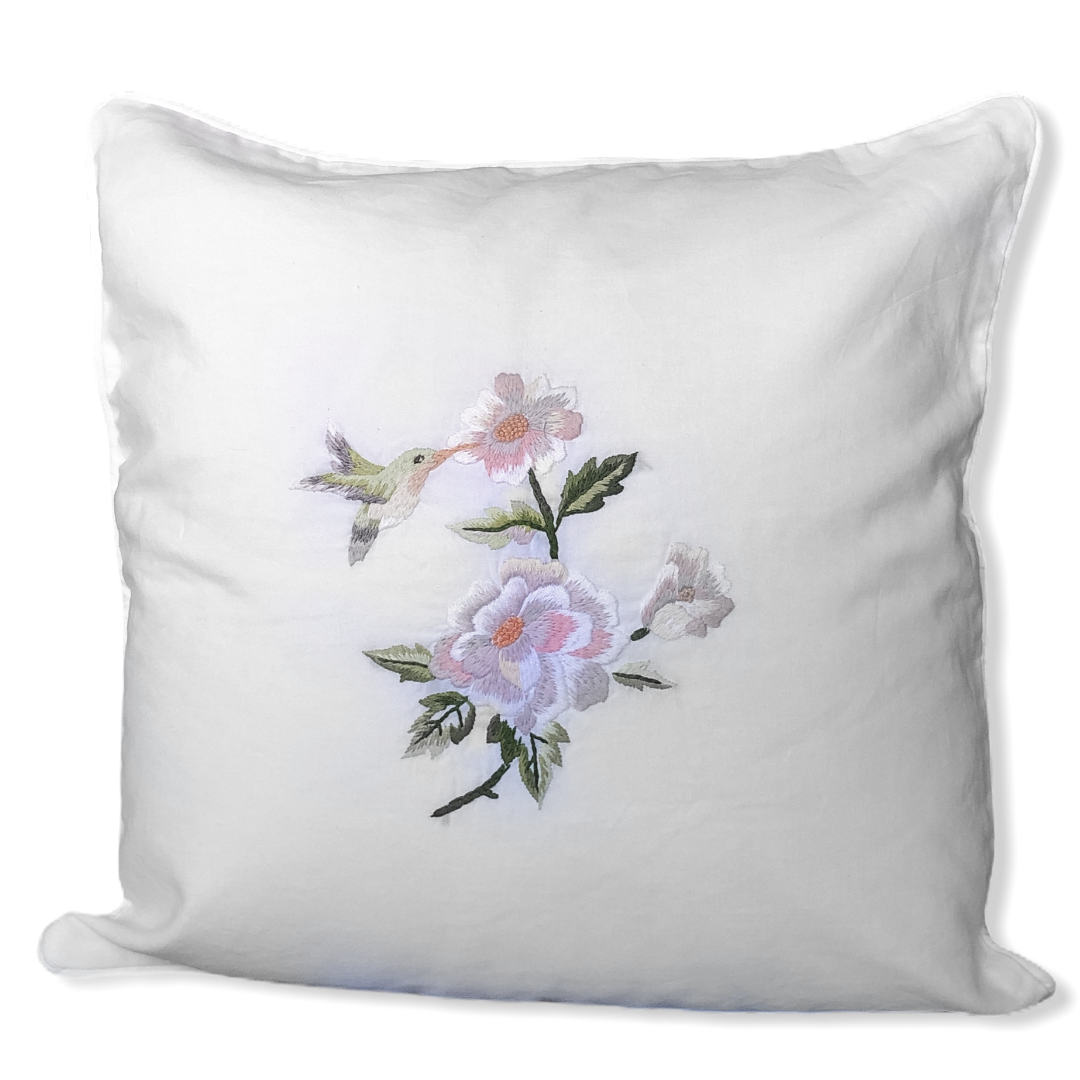 Marbella Bird Embroidered 40x40 cm Pillow Cover