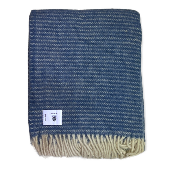 Woolmark Stripe Single Single Pure Wool Blanket Navy Blue