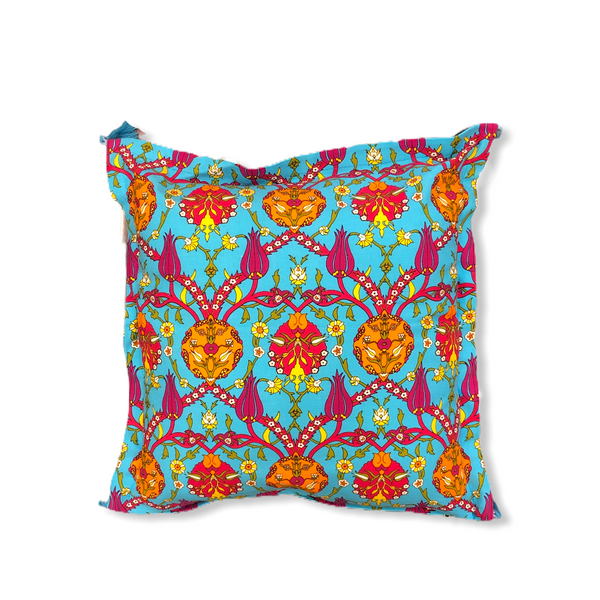 Tulip and Carnation Patterned Cushion Cover Light Turquoise
