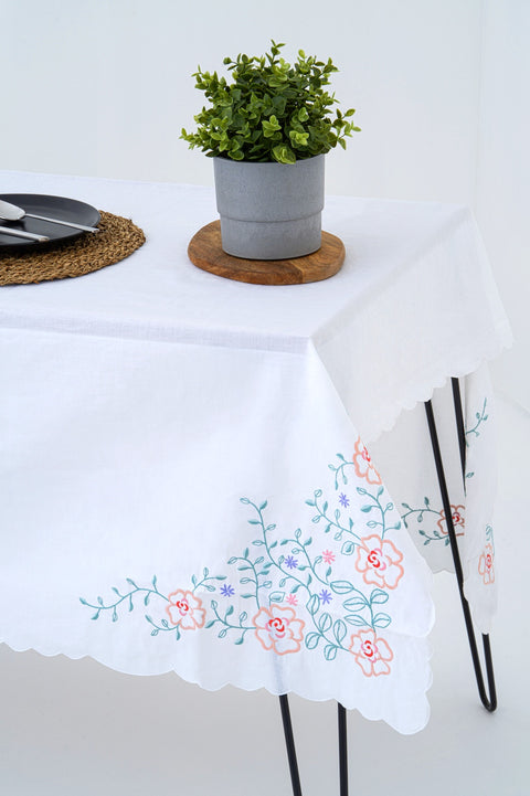 Carlita Embroidery Linen Tablecloth 160x160 cm White