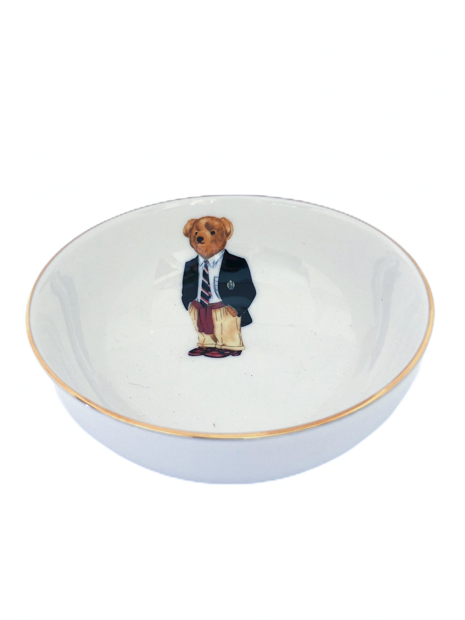 Teddy Bear in Black Suit Porcelain Bowl White