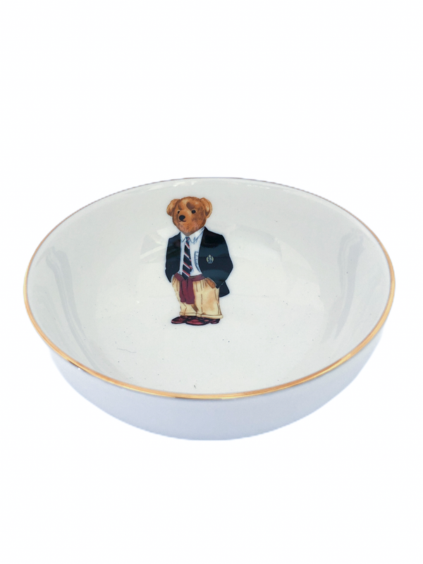 Teddy Bear in Black Suit Porcelain Bowl White