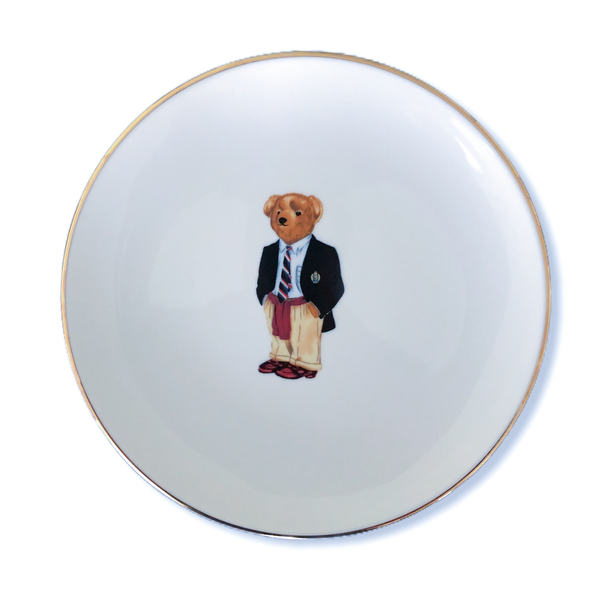 Teddy Bear in Black Suit 21 cm Porcelain Plate White
