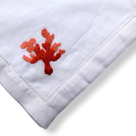 Coral Embroidered Linen Napkin Set (Pack of 4)