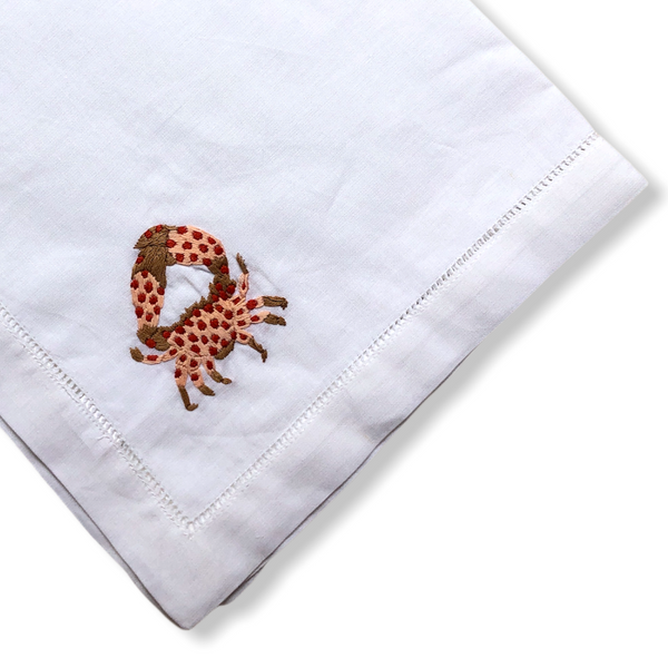 Coral Embroidered Linen Napkin Set (Pack of 4)