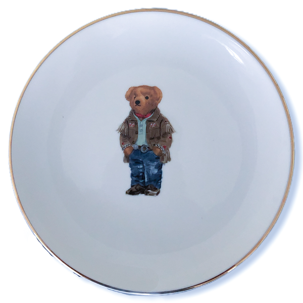 Tasseled Teddy Bear 21 cm Porcelain Plate White