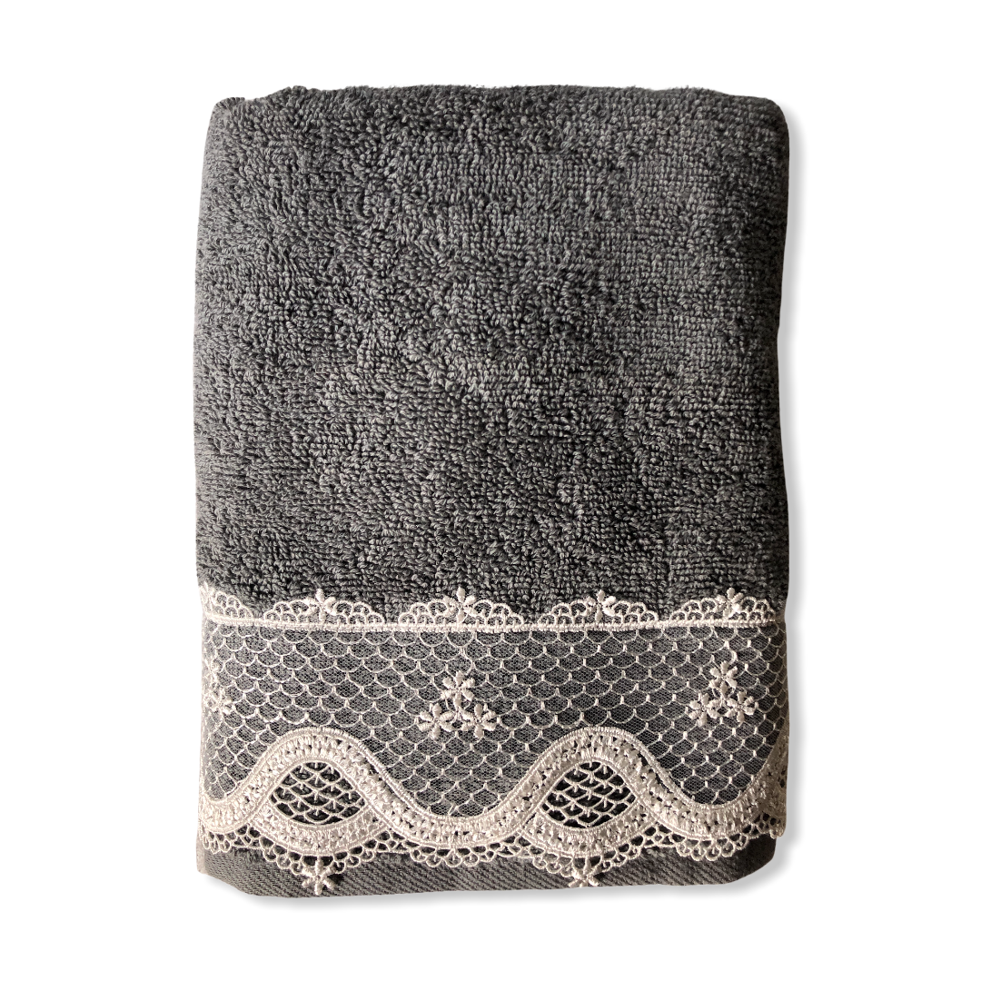 Nigra Lace Embroidered Guest Face Towel Gray