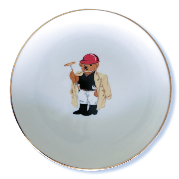 Golf Player Teddy Bear 25 cm Porcelain Plate White