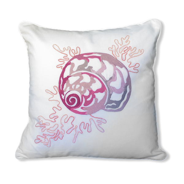 Marbella Shell Embroidered Throw Pillow Cover Pink