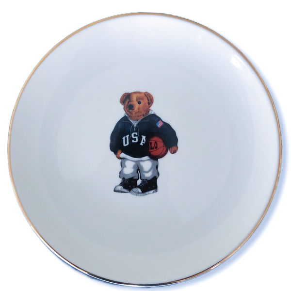 Basketball Player Teddy Bear 21 cm Porcelain Plate White