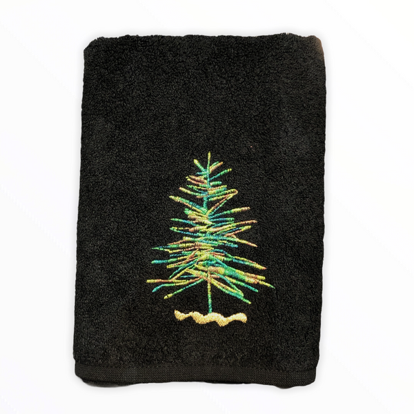Carla Pine Tree Embroidered Face Towel Black