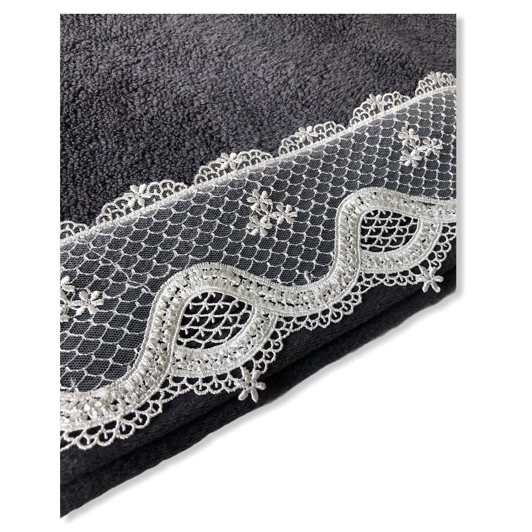 Nigra Lace Embroidered Guest Face Towel Anthracite