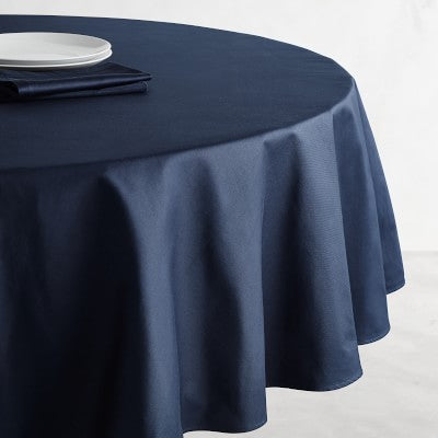Genoa Woven Linen Stain Resistant Round Table Cloth Navy Blue