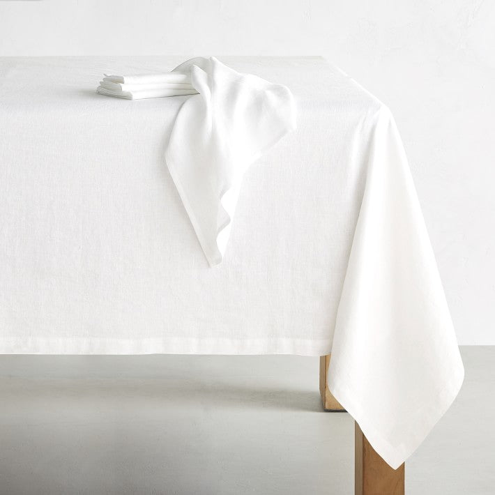 Vintage Natural Raw Linen Tablecloth White