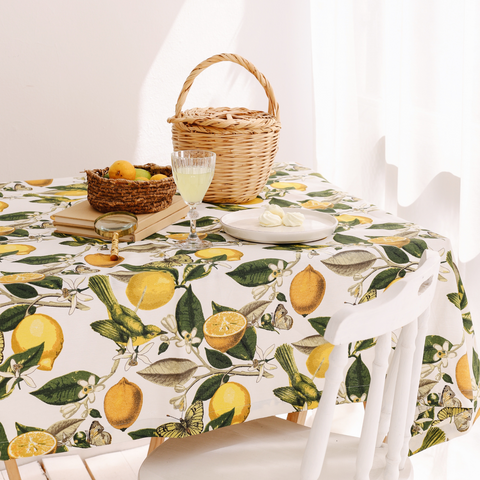 Lemon Woven Linen Stain Resistant Table Cloth